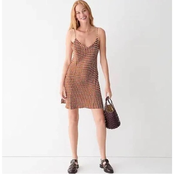 J. Crew Brown White Polka Dot Gwen Sleeveless Cupro Slip Dress Plus Size 18 NWT - Picture 1 of 14